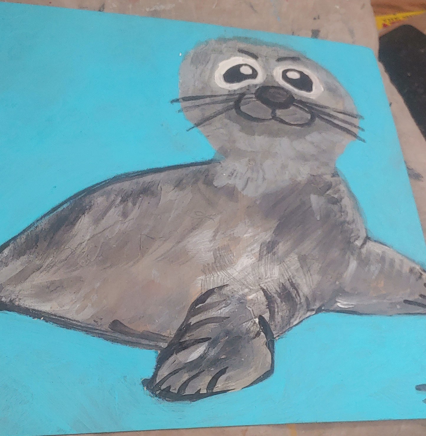 big sale  Was $40 now $15 cute seal pup 12 x 12 inch painting on plywood