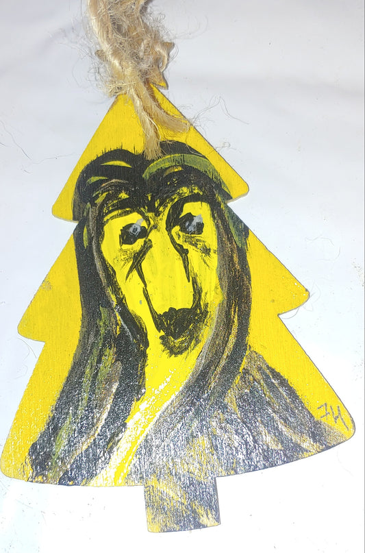 afghan hound black dog handpainted one only yellow christmas ornament/wall hanging./keyring