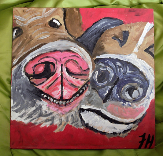 big sale was $40 now $15 Cuddling Pitbulls Painting