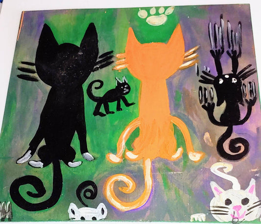 big sale was $40 now $15  cats 12 x 12 inch painting on plywood