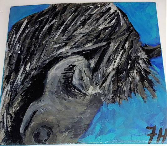 big sale was $40 now $15 black horse 12 x 12 inch painting on plywood