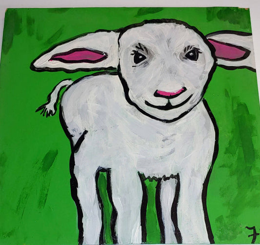 big sale Was $40 now $15  lamb  12 x 12 inch painting on plywood
