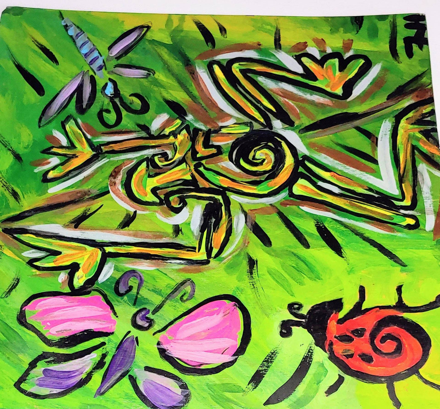 big sale  Was 40 now 15 dollars  geometric frog 12 x 12 inch painting on plywood