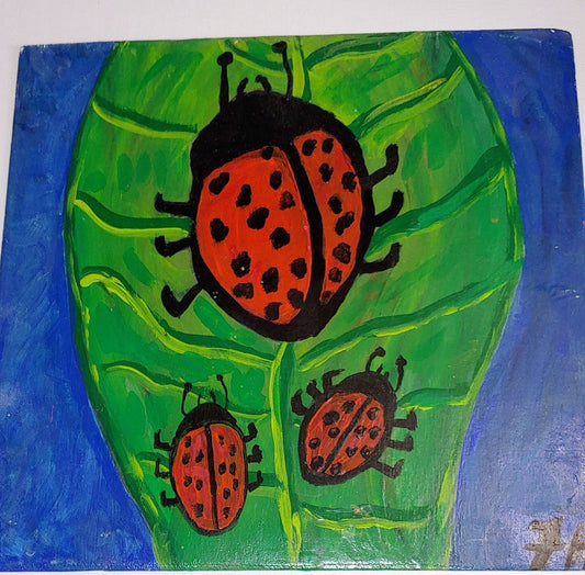 big sale  Was 40 now 15 dollars ladybird lady bug 12 x 12 inch painting on plywood