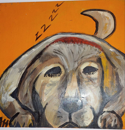 big sale  Was $40 now $15 sleeping.labrador dog 12 x 12 inch painting on plywood