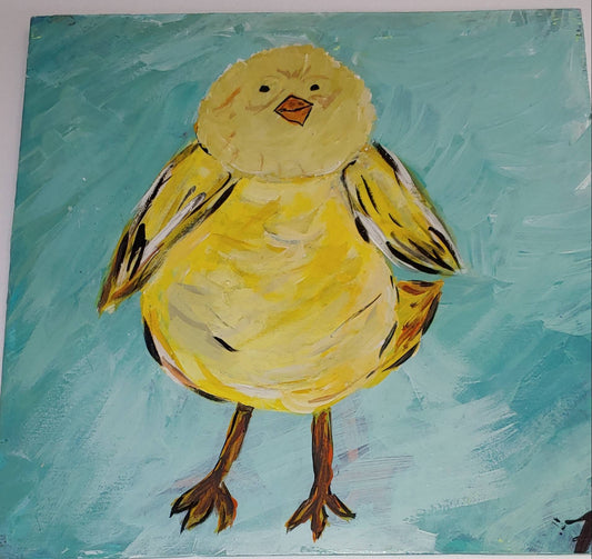 big sale  Was $40 now $15 cute chick chicken  12 x 12 inch painting on plywood
