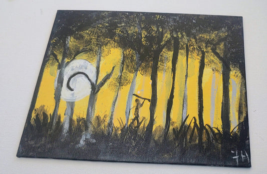 sunset forest painting