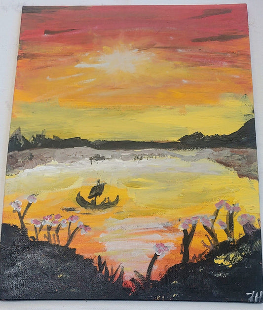 sunset lake landscape Painting