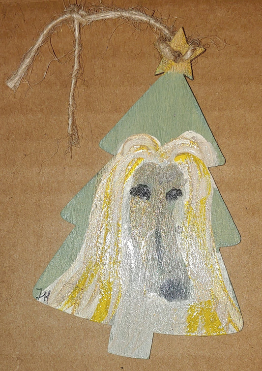 afghan hound tan blonde dog handpainted one only christmas ornament. Sage green tree