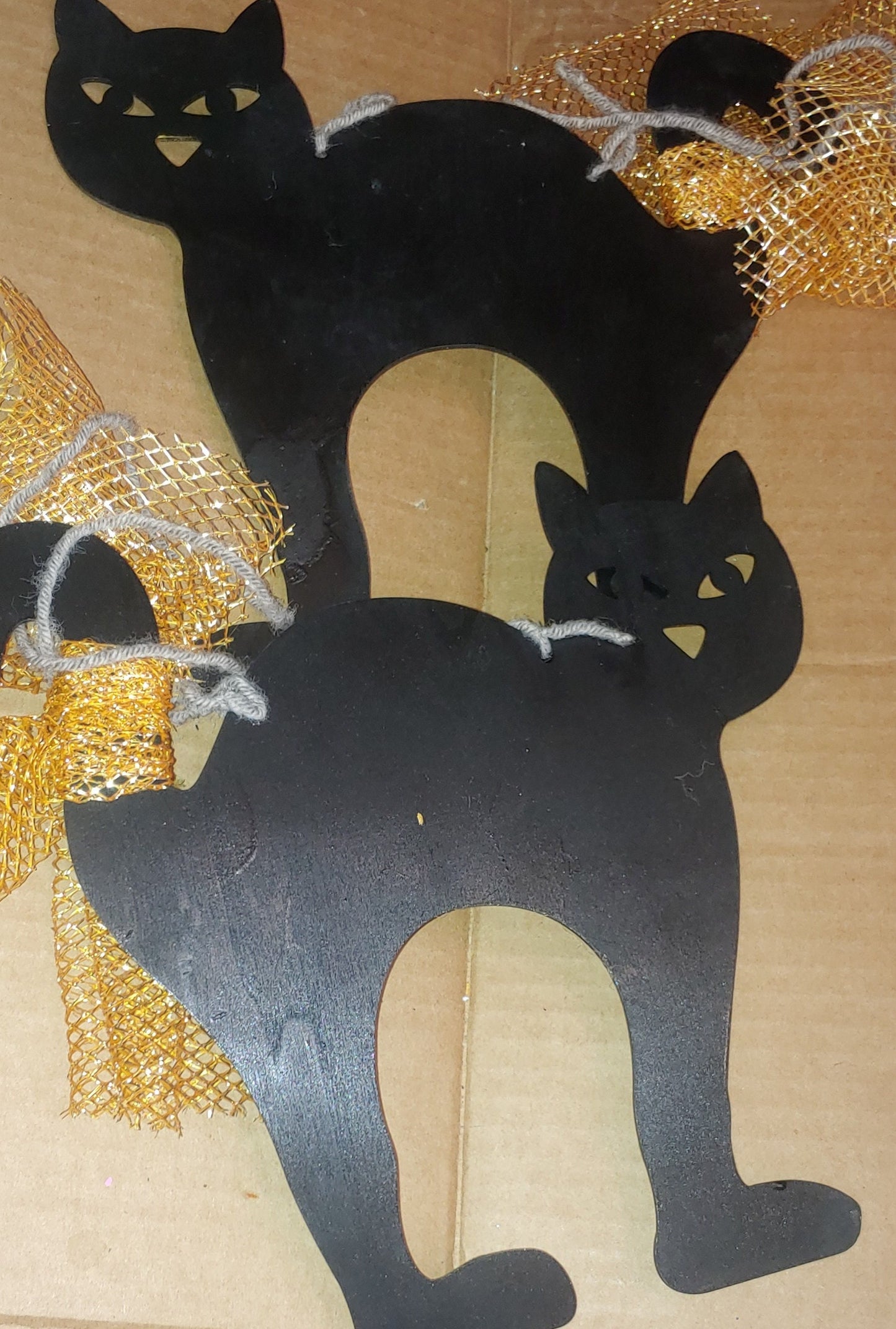 2 x wooden black cat happy Halloween . approx 12x 12 inch wooden  signs handpainted