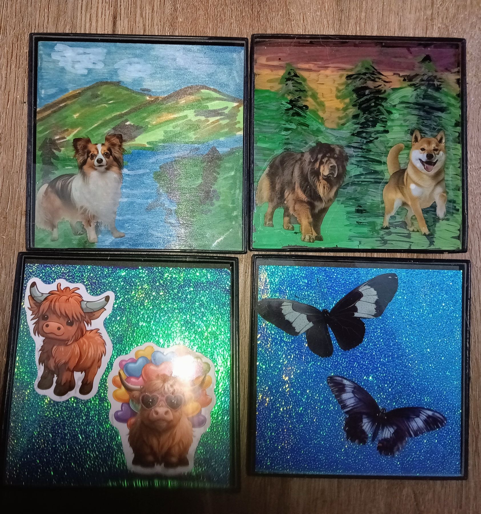 framed 4 x 4 inch paintings and pictures on wood