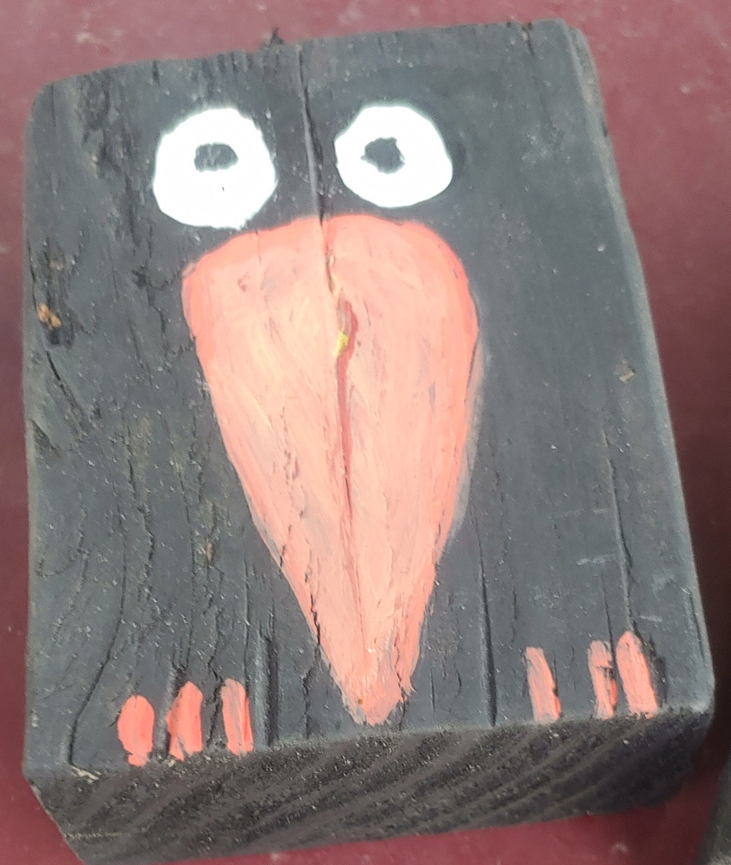 halloween crow / raven orange beak 3 shelf sitter/wall hanger recycled wood hand painted approx 4 x 3 x 2 inches