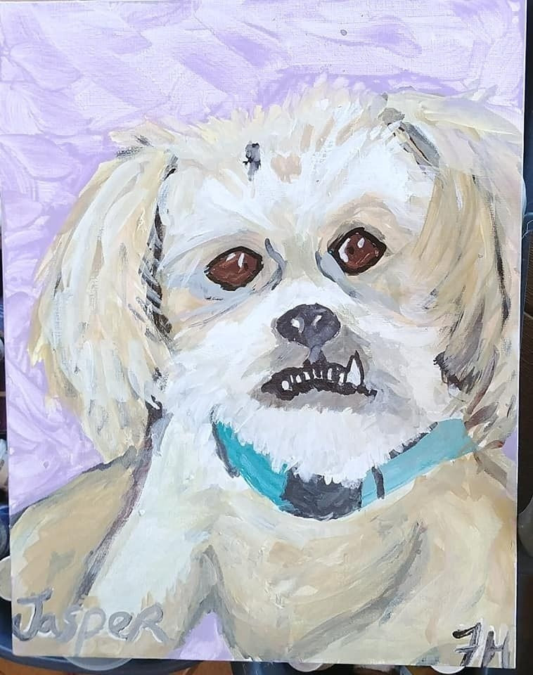 Pet portrait - hand painted 14 x 11 inch canvas panel two animals