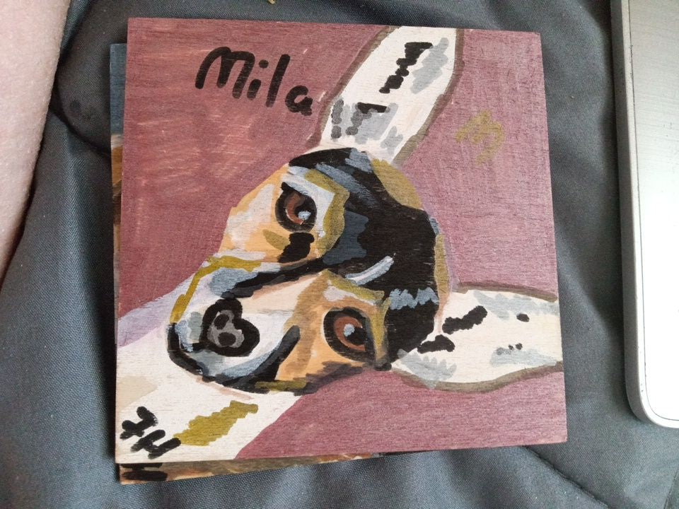 customized 4 x 4 inch pet portrait on wood