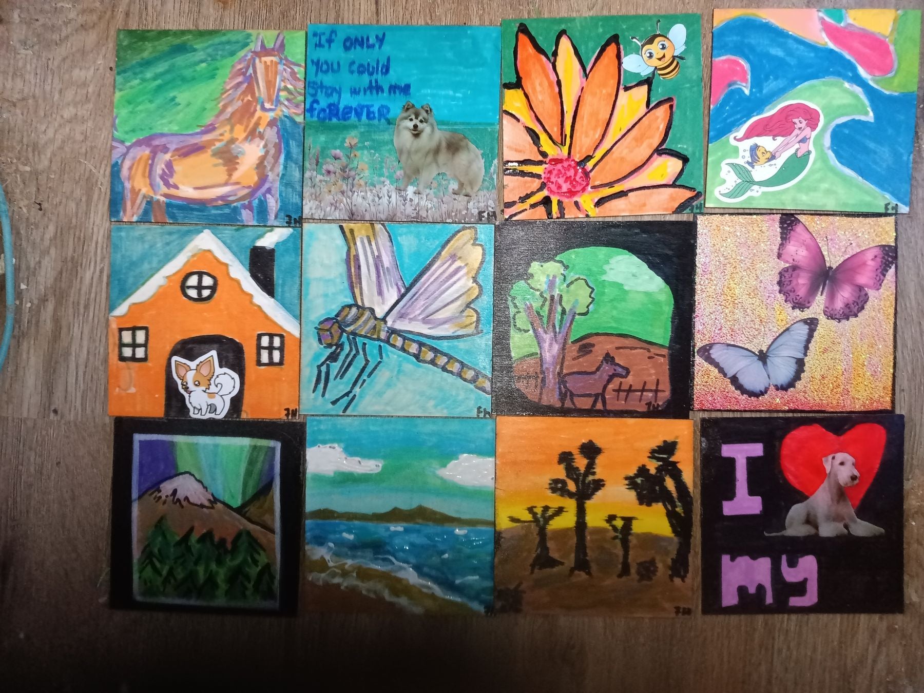 4 x 4 inch paintings and pictures on wood