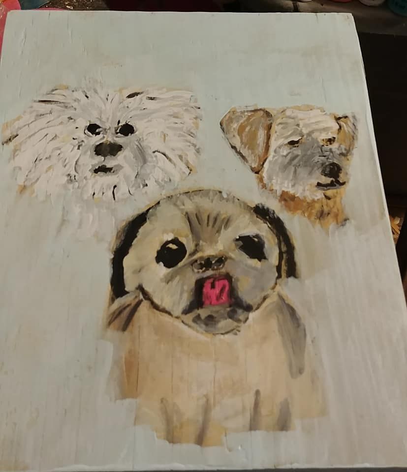 Pet portrait - hand painted 14 x 11 inch canvas panel three animals