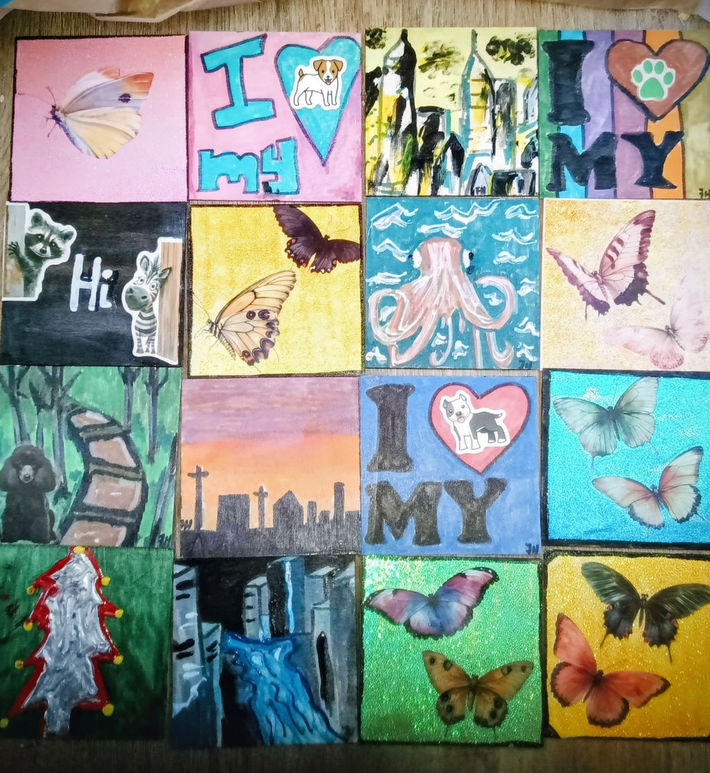 4 x 4 inch paintings and pictures on wood
