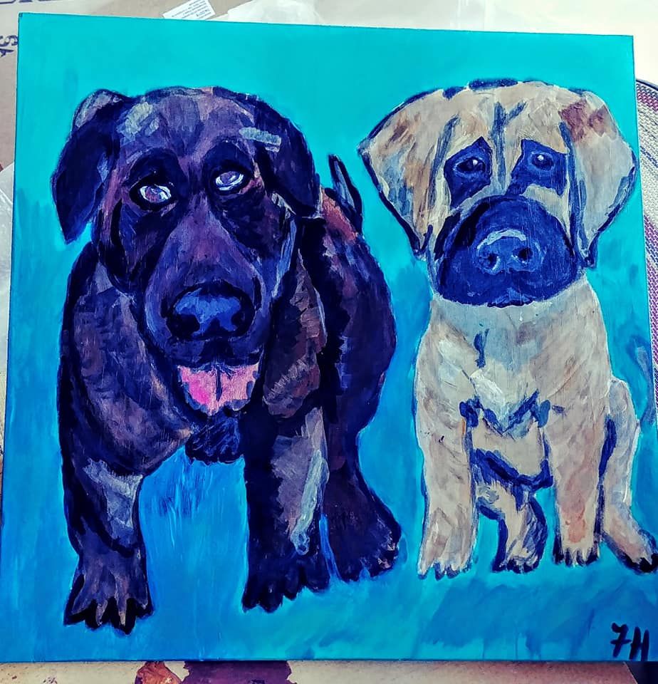 Pet portrait - hand painted  8 x 10 inch stretched canvas two animal