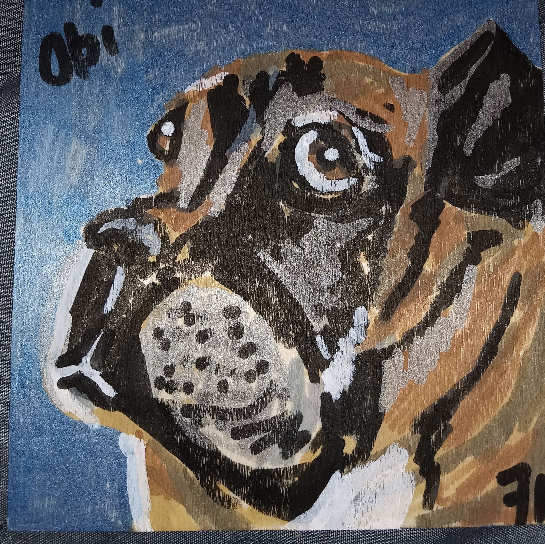 customized 4 x 4 inch pet portrait on wood
