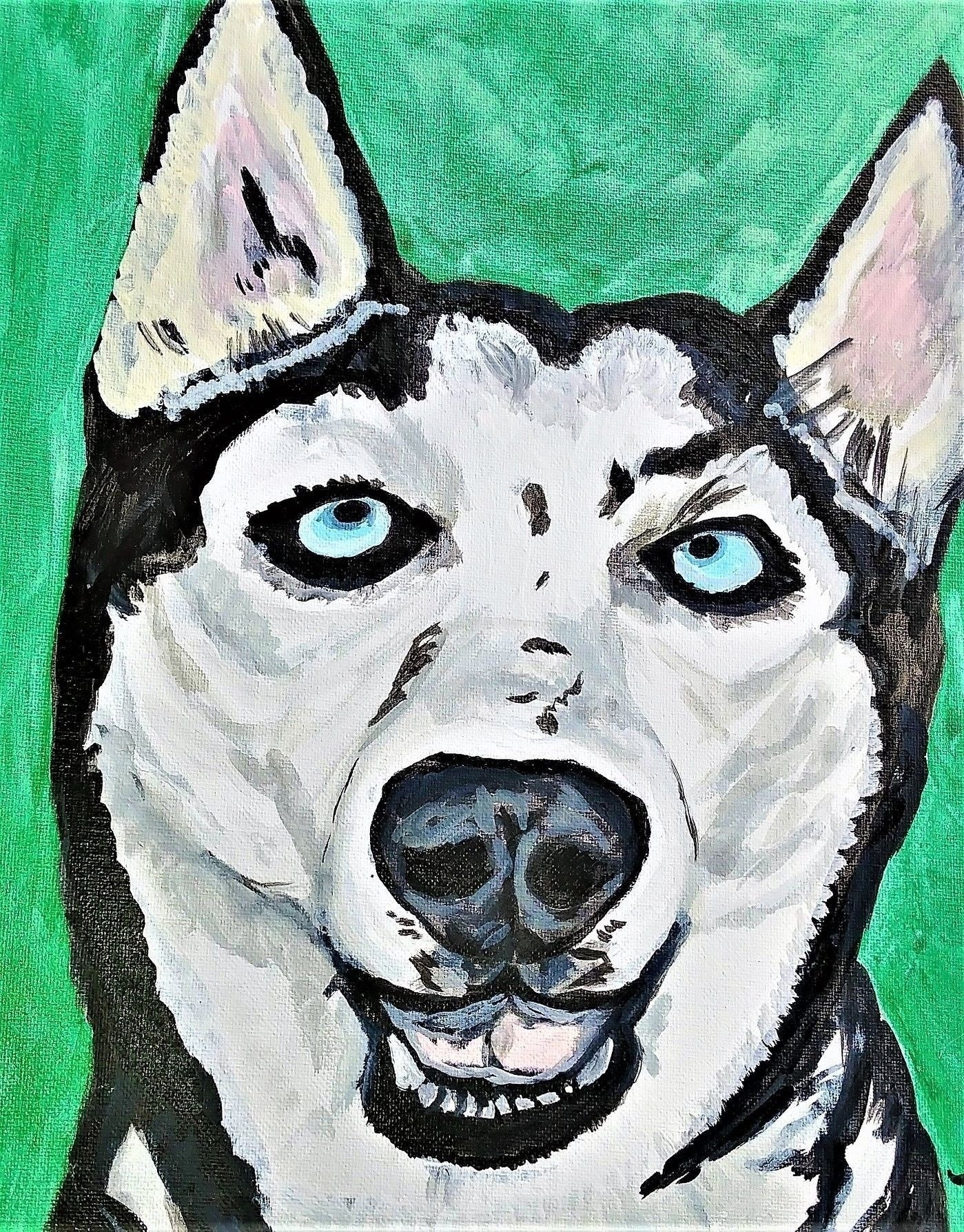 Pet portrait - hand painted  14 x 11 inch stretched canvas three animals