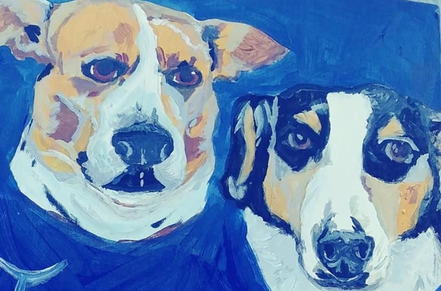 Pet portrait - hand painted 14 x 11 inch canvas panel three animals
